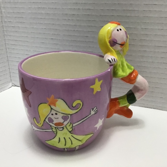 VTG Gryphonware Ceramic Mug with fairy and Whimsical Girl Handle - Picture 8 of 8